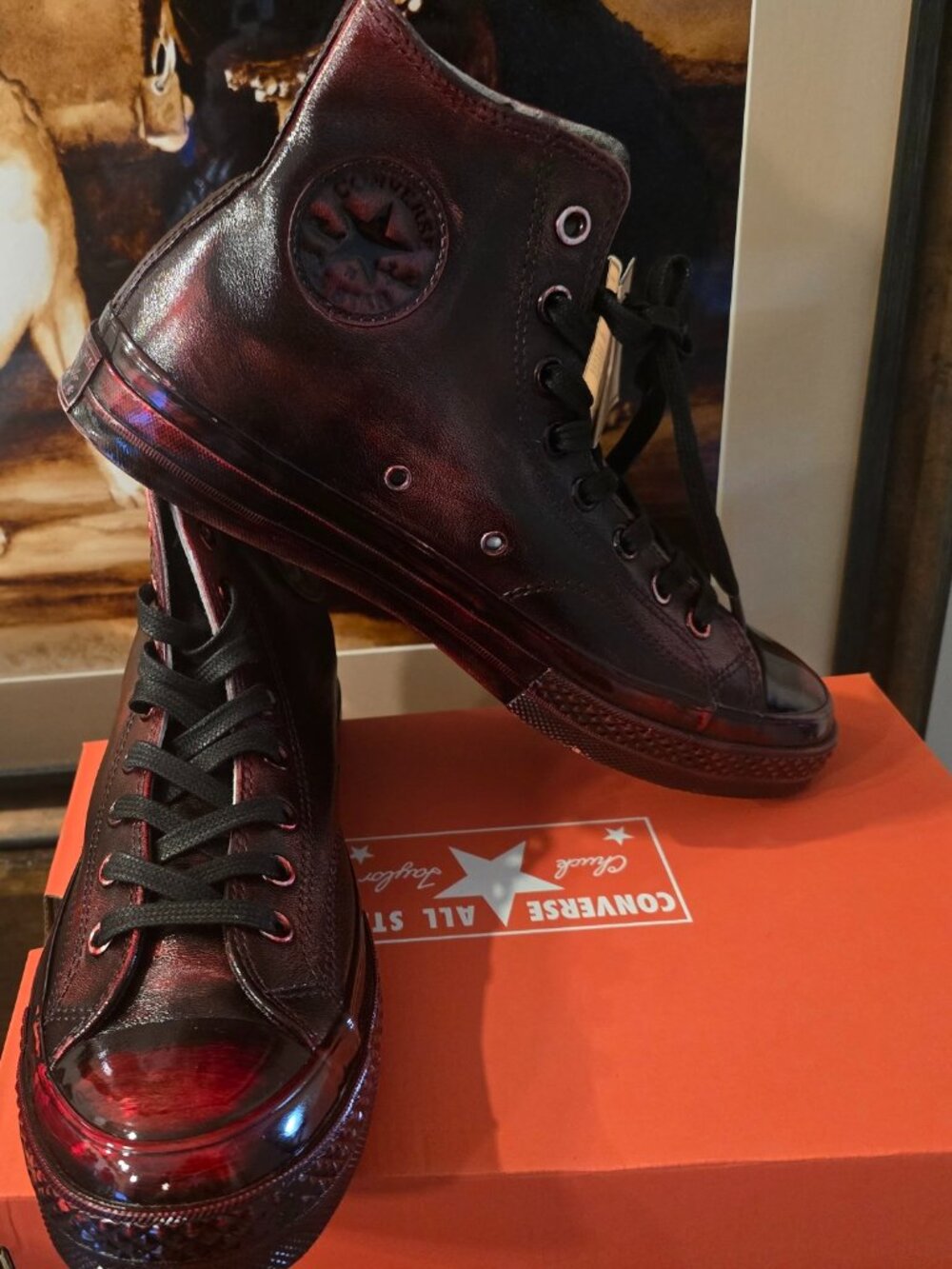 Converse Chuck 70 Glossy Leather High Top Red/Black A24268C Shoes Mens Sz 10 NEW